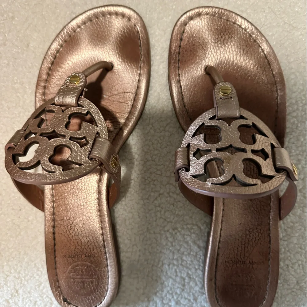Tory Burch Metallic Rose Gold Miller Thong Sandals